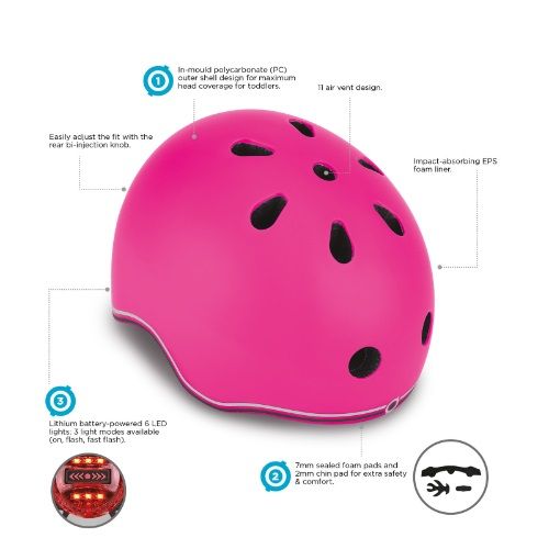 Globber Toddler Helmet With Flashing Led Lights 45-51cm