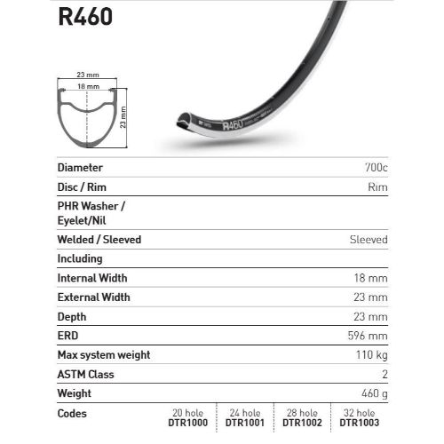 DT Swiss R460 Rim - 700C 20H Black