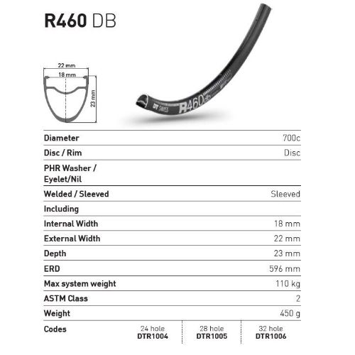 DT Swiss R460 Db Rim - 700C 24H Black