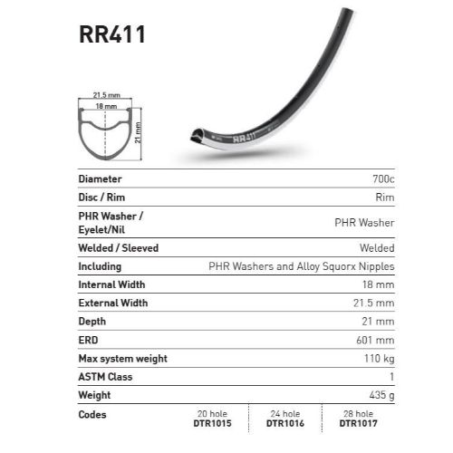 DT Swiss RR411 Rim - 700C 24H Black