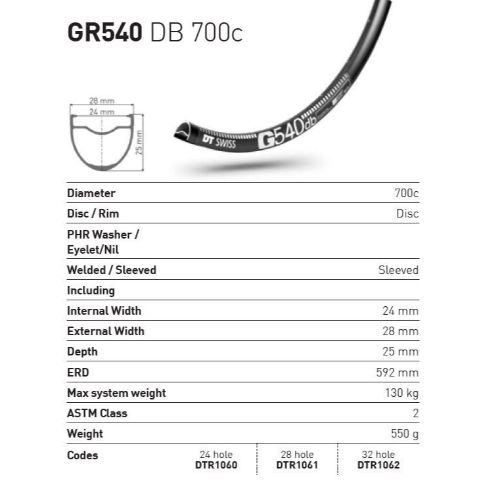 DT Swiss GR540 Db Rim - 700C/29