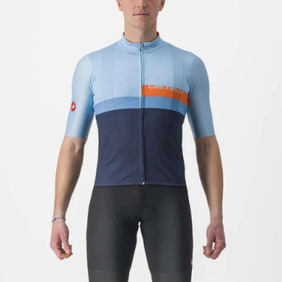 Castelli A Blocco S/S Cycling Jersey - Baby Blue/Scarlet Lava-Niagara